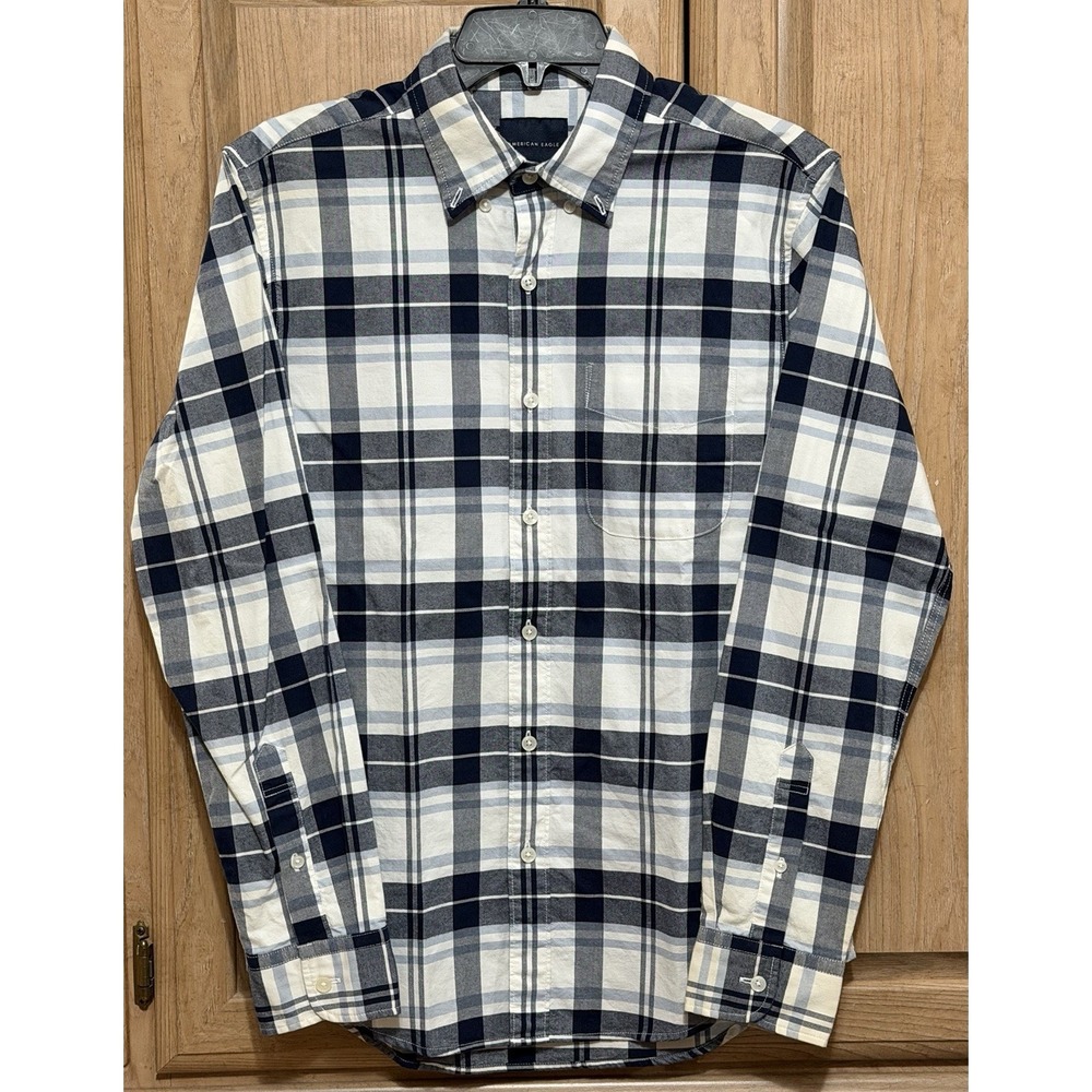 American Eagle Dress Shirt Mens Sz Small Blue Plaid Button Down Long Sleeve NWT